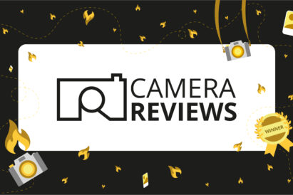 CameraReviews black featured image with logo and icon