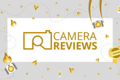 CameraReviews grey featured image with logo and icon