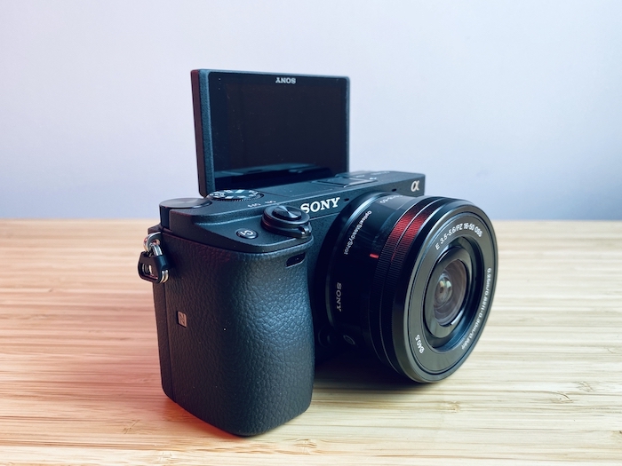 Sony A6400 midrange APS-C mirrorless camera with a 180-degree fully tilting LCD touchscreen for self recording