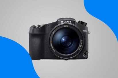 Best Bridge Camera with IBIS (Sony Cyber-shot RX10 IV product image) on colored background