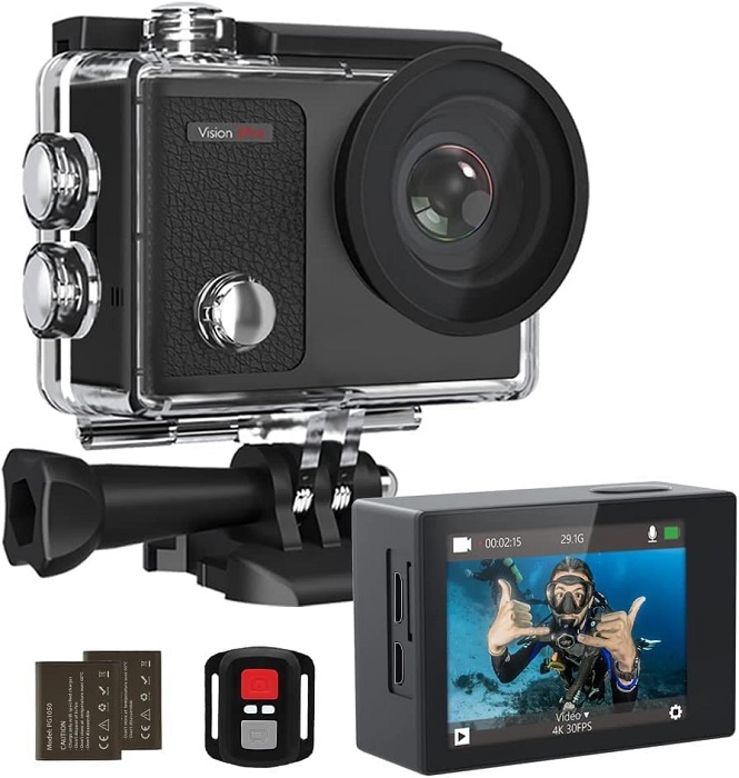 Dragon Touch Vision 3 Pro action cam with extras