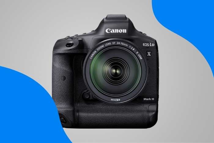 Best Canon 4K DSLR Cameras (Canon EOS 1D X Mark III) on colored background