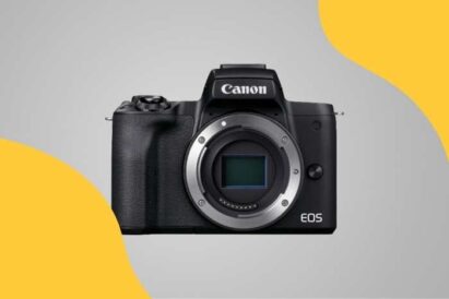 Best Canon Cameras for Vlogging (Canon EOS M50 II) on a patterned background