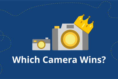 graphic image of two cameras, one with a crown