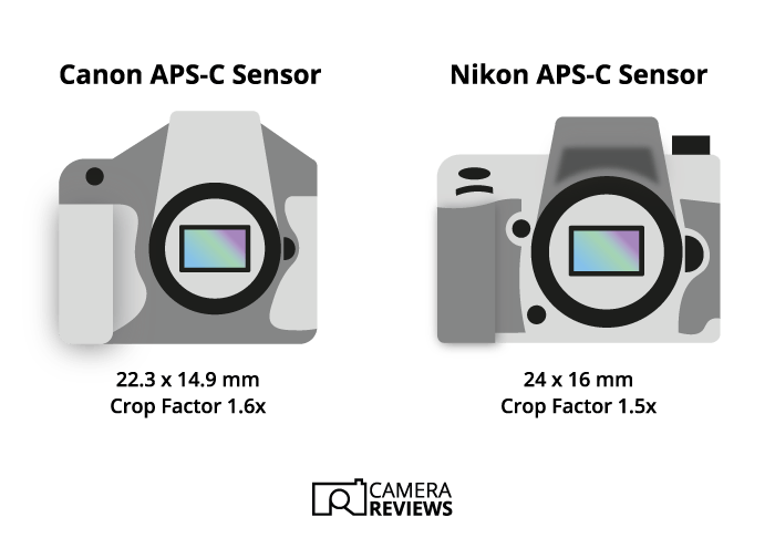 Illustration of camera sensor sizes for Canon and Nikon APS-C cameras