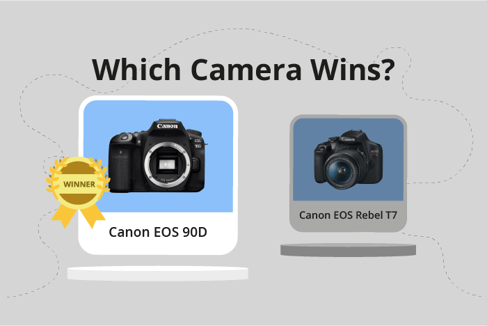 Canon EOS 90D vs EOS Rebel T7 / 2000D Comparison image.