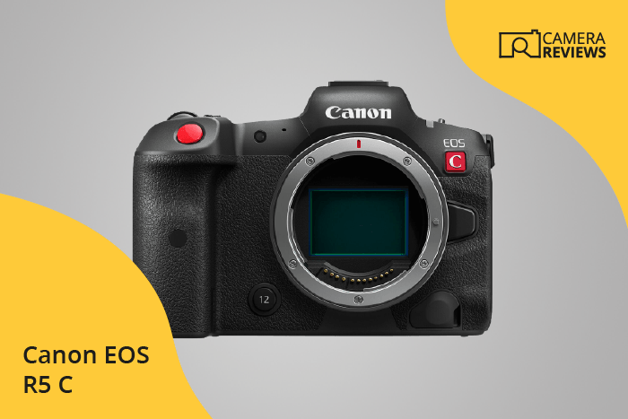 Canon EOS R5 C photographed on a colored background