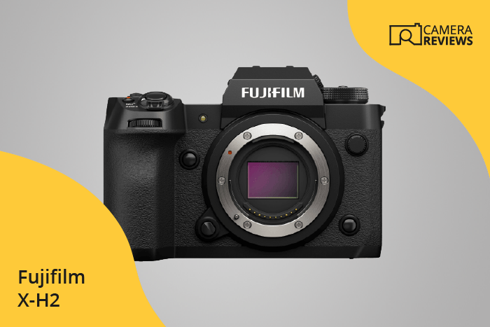 Fujifilm X-H2 photographed on a colored background