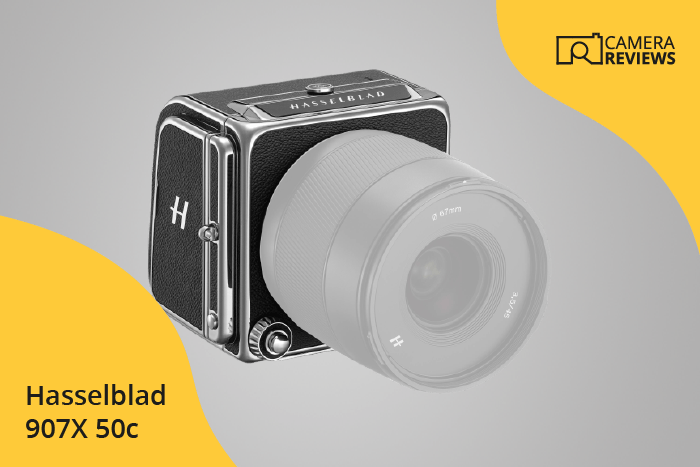 Hasselblad 907X 50c photographed on a colored background