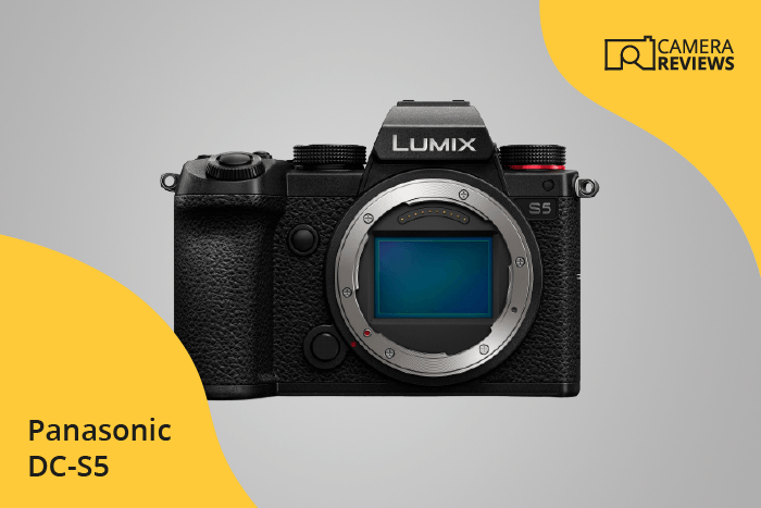 Panasonic Lumix DC-S5 photographed on a colored background