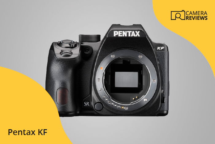 Pentax KF photographed on a colored background