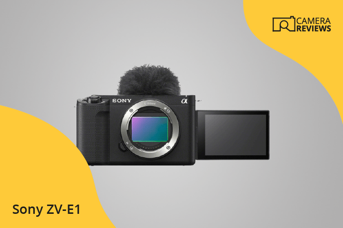 Sony ZV-E1 photographed on a colored background